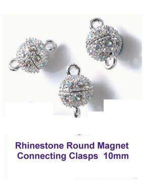Magnetic Jewelry Clasps in Silver & Rhinestone.  10mm  Quantity 3